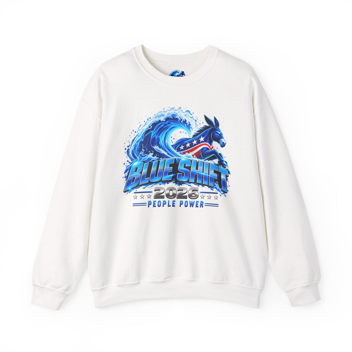 Blue Shift People Power Crewneck Sweatshirt with the wave graphic