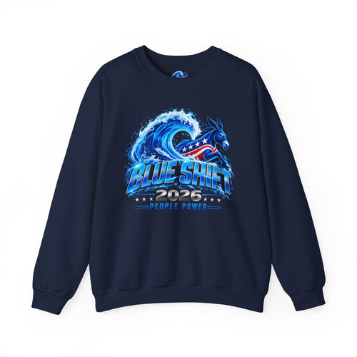 Blue Shift People Power Crewneck Sweatshirt with the wave graphic