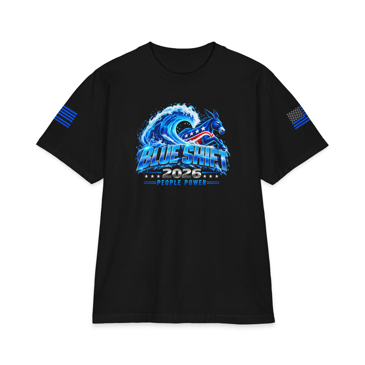 Blue Shift People Power heavyweight tee with the blue wave graphic and PEOPLE POWER front print
