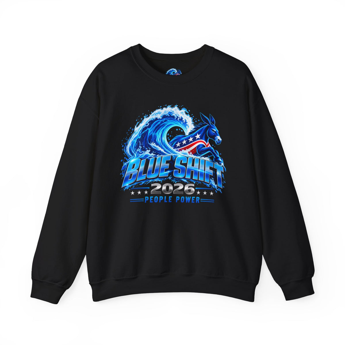 Blue Shift People Power Crewneck Sweatshirt with the wave graphic