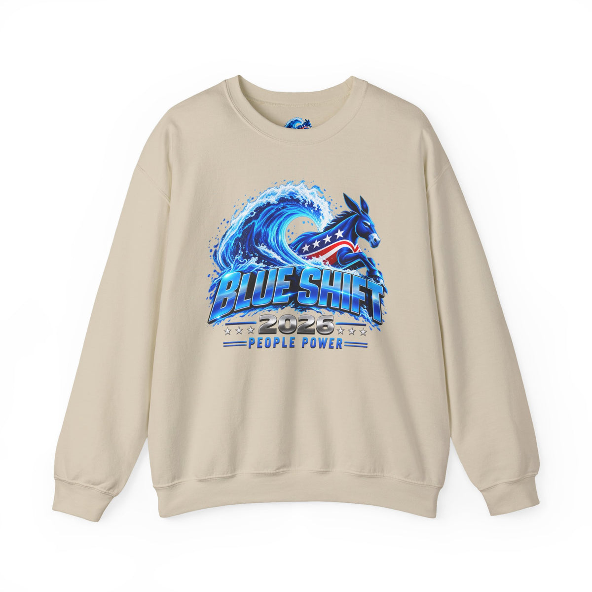 Blue Shift People Power Crewneck Sweatshirt with the wave graphic